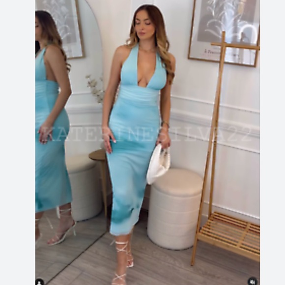 ZARA NEW WOMAN SS24 GREENS PRINTED TULLE HALTER DRESS - Picture 3 of 15